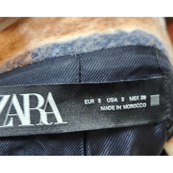 Zara Plaid Wool Blend Jacket With Gold Buttons In Cream Brown And Blue S… - Picture 7 of 11